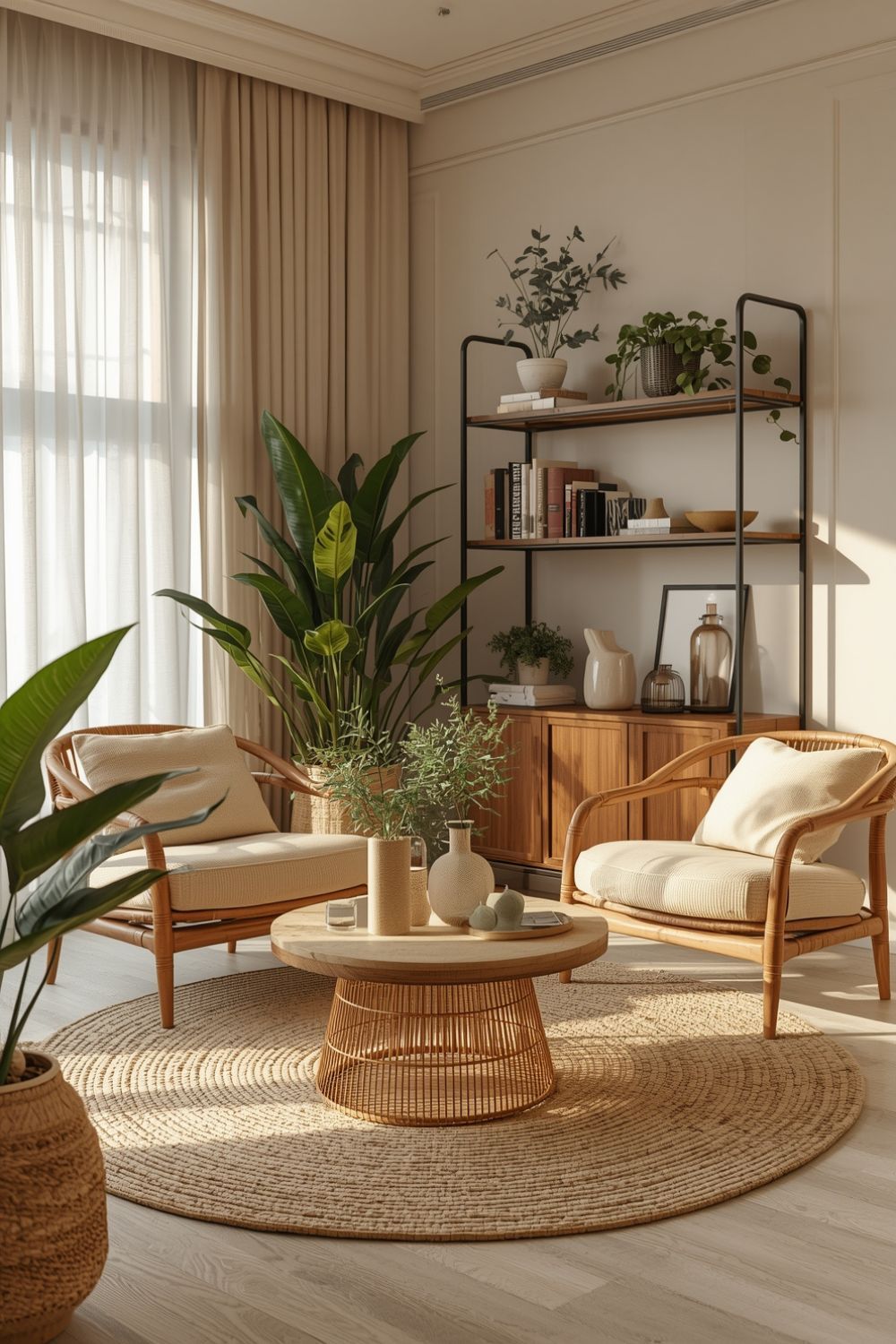 Salon cosy avec tapis epais et eclairage tamisé