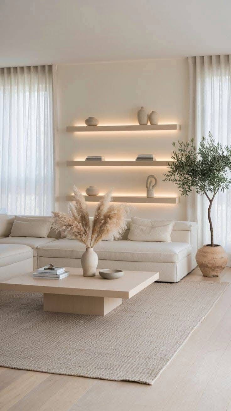 Coussins et plaids en lin naturel sur canape