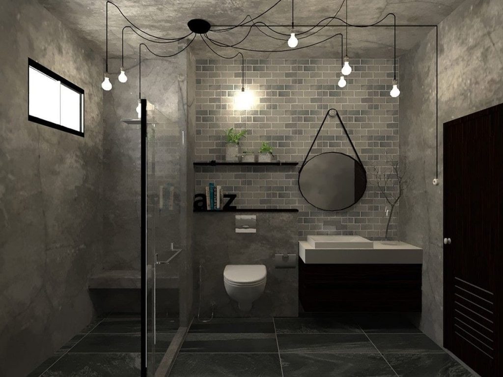 salle de bain avec nuance de gris industrielle